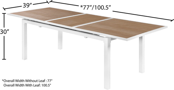Nizuc Aluminum / Plastic Contemporary Brown Plastic Wood Accent Paneling Outdoor Patio Extendable Aluminum Dining Table - 77"/100.5" W x 39" D x 30" H
