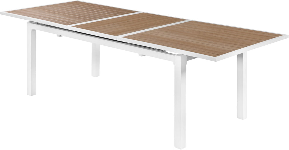 Nizuc Aluminum / Plastic Contemporary Brown Plastic Wood Accent Paneling Outdoor Patio Extendable Aluminum Dining Table - 77"/100.5" W x 39" D x 30" H