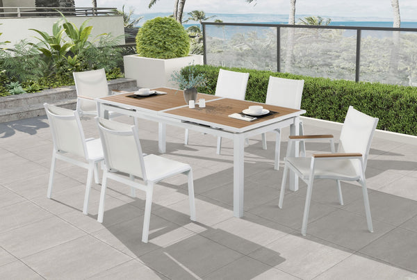 Nizuc Aluminum / Plastic Contemporary Brown Plastic Wood Accent Paneling Outdoor Patio Extendable Aluminum Dining Table - 77"/100.5" W x 39" D x 30" H