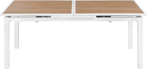 Nizuc Aluminum / Plastic Contemporary Brown Plastic Wood Accent Paneling Outdoor Patio Extendable Aluminum Dining Table - 77"/100.5" W x 39" D x 30" H