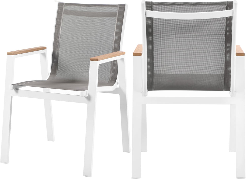 Nizuc Waterproof Mesh Fabric / Aluminum / Plastic Contemporary Grey Mesh Waterproof Fabric Outdoor Patio Aluminum Mesh Dining Arm Chair - 23" W x 26" D x 35" H