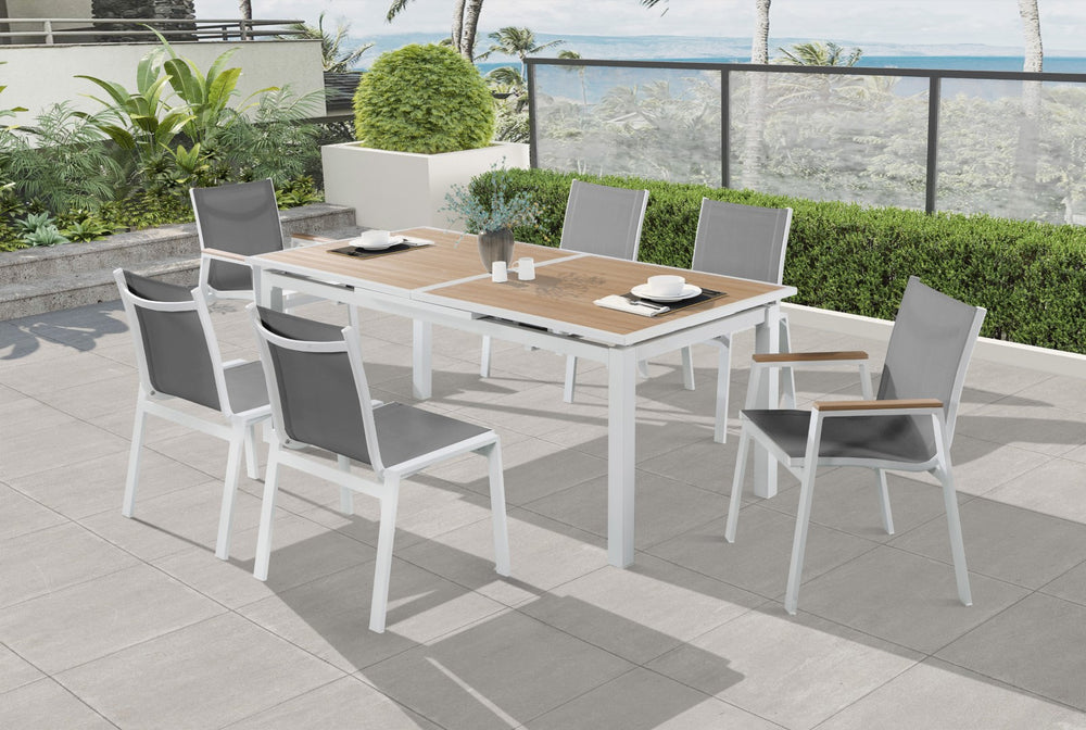 Nizuc Waterproof Mesh Fabric / Aluminum / Plastic Contemporary Grey Mesh Waterproof Fabric Outdoor Patio Aluminum Mesh Dining Arm Chair - 23" W x 26" D x 35" H