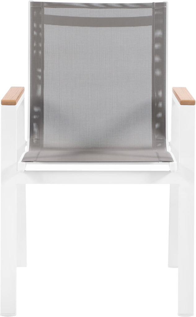 Nizuc Waterproof Mesh Fabric / Aluminum / Plastic Contemporary Grey Mesh Waterproof Fabric Outdoor Patio Aluminum Mesh Dining Arm Chair - 23" W x 26" D x 35" H