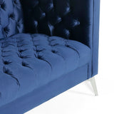 Galvin Contemporary Tufted Velvet 3 Seater Sofa, Midnight Blue and Silver Noble House