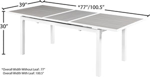Nizuc Aluminum / Plastic Contemporary Grey Plastic Wood Accent Paneling Outdoor Patio Extendable Aluminum Dining Table - 77"/100.5" W x 39" D x 30" H