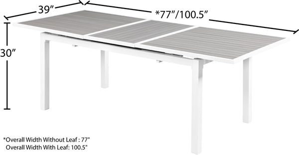 Nizuc Aluminum / Plastic Contemporary Grey Plastic Wood Accent Paneling Outdoor Patio Extendable Aluminum Dining Table - 77"/100.5" W x 39" D x 30" H