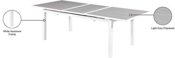 Nizuc Aluminum / Plastic Contemporary Grey Plastic Wood Accent Paneling Outdoor Patio Extendable Aluminum Dining Table - 77"/100.5" W x 39" D x 30" H