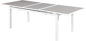 Nizuc Aluminum / Plastic Contemporary Grey Plastic Wood Accent Paneling Outdoor Patio Extendable Aluminum Dining Table - 77"/100.5" W x 39" D x 30" H