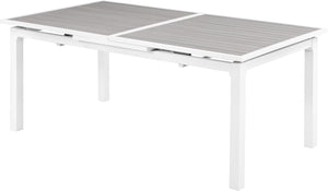 Nizuc Aluminum / Plastic Contemporary Grey Plastic Wood Accent Paneling Outdoor Patio Extendable Aluminum Dining Table - 77"/100.5" W x 39" D x 30" H