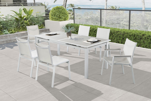 Nizuc Aluminum / Plastic Contemporary Grey Plastic Wood Accent Paneling Outdoor Patio Extendable Aluminum Dining Table - 77"/100.5" W x 39" D x 30" H