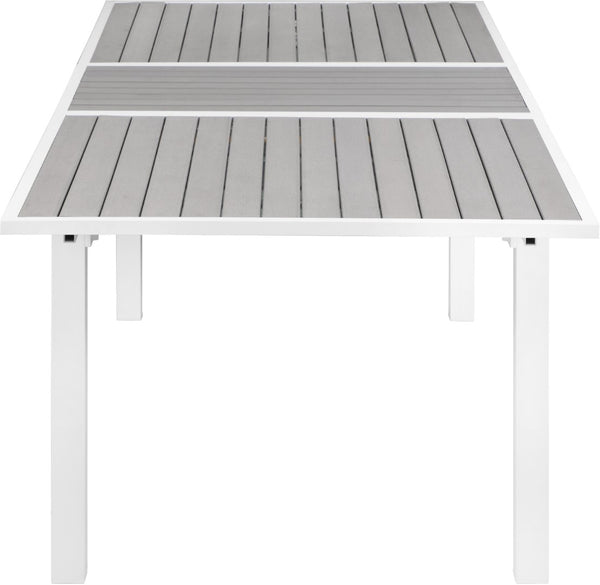 Nizuc Aluminum / Plastic Contemporary Grey Plastic Wood Accent Paneling Outdoor Patio Extendable Aluminum Dining Table - 77"/100.5" W x 39" D x 30" H