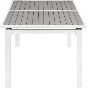 Nizuc Aluminum / Plastic Contemporary Grey Plastic Wood Accent Paneling Outdoor Patio Extendable Aluminum Dining Table - 77"/100.5" W x 39" D x 30" H