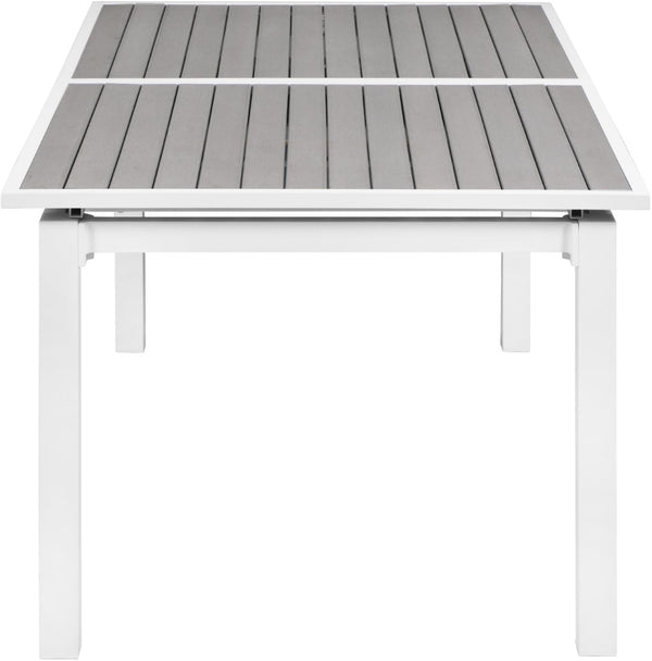 Nizuc Aluminum / Plastic Contemporary Grey Plastic Wood Accent Paneling Outdoor Patio Extendable Aluminum Dining Table - 77"/100.5" W x 39" D x 30" H