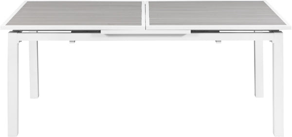 Nizuc Aluminum / Plastic Contemporary Grey Plastic Wood Accent Paneling Outdoor Patio Extendable Aluminum Dining Table - 77"/100.5" W x 39" D x 30" H
