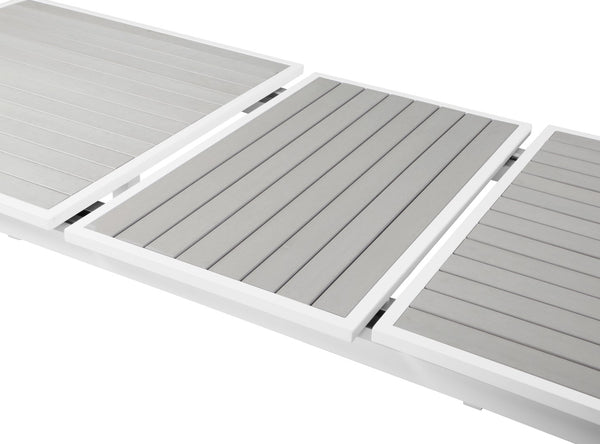 Nizuc Aluminum / Plastic Contemporary Grey Plastic Wood Accent Paneling Outdoor Patio Extendable Aluminum Dining Table - 77"/100.5" W x 39" D x 30" H