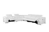 White Genuine Leather Power Reclining 7PC Sectional with 1 Console