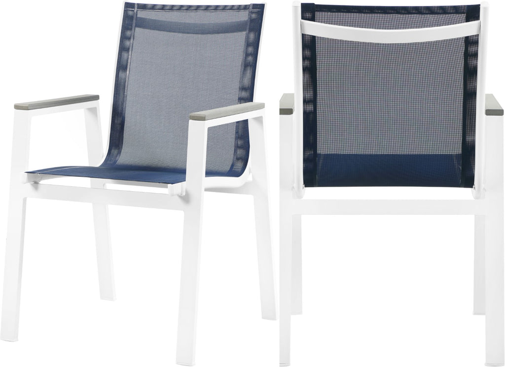 Nizuc Waterproof Mesh Fabric / Aluminum / Plastic Contemporary Navy Mesh Waterproof Fabric Outdoor Patio Aluminum Mesh Dining Arm Chair - 23" W x 26" D x 35" H