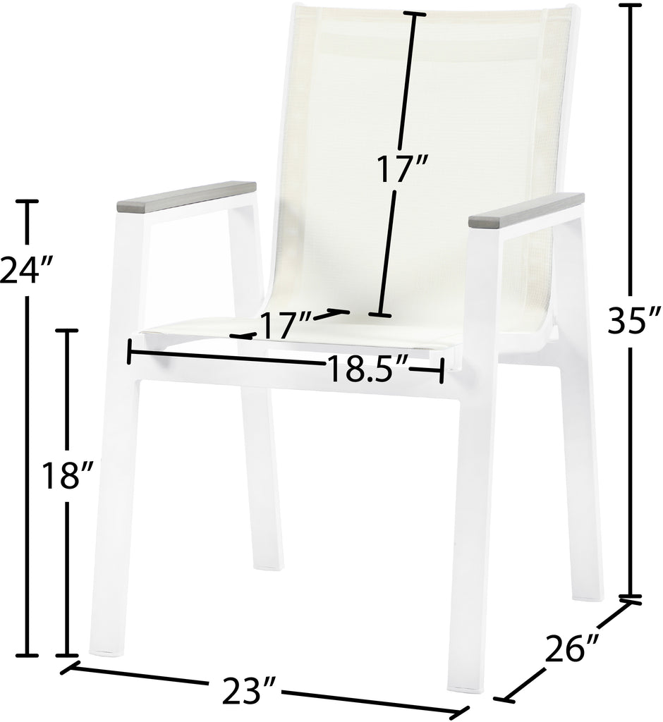 Nizuc Waterproof Mesh Fabric / Aluminum / Plastic Contemporary White Mesh Waterproof Fabric Outdoor Patio Aluminum Mesh Dining Arm Chair - 23" W x 26" D x 35" H