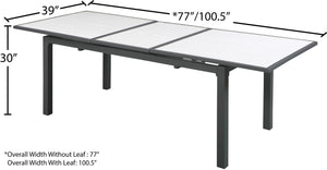 Nizuc Aluminum / Plastic Contemporary White Plastic Wood Accent Paneling Outdoor Patio Aluminum Dining Table - 77"/100.5" W x 39" D x 30" H
