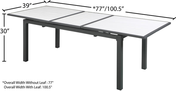 Nizuc Aluminum / Plastic Contemporary White Plastic Wood Accent Paneling Outdoor Patio Aluminum Dining Table - 77"/100.5" W x 39" D x 30" H