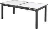 Nizuc Aluminum / Plastic Contemporary White Plastic Wood Accent Paneling Outdoor Patio Aluminum Dining Table - 77"/100.5" W x 39" D x 30" H