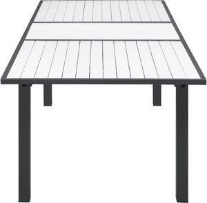 Nizuc Aluminum / Plastic Contemporary White Plastic Wood Accent Paneling Outdoor Patio Aluminum Dining Table - 77"/100.5" W x 39" D x 30" H
