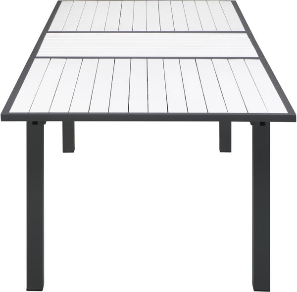 Nizuc Aluminum / Plastic Contemporary White Plastic Wood Accent Paneling Outdoor Patio Aluminum Dining Table - 77"/100.5" W x 39" D x 30" H