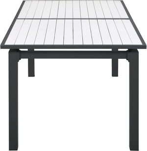 Nizuc Aluminum / Plastic Contemporary White Plastic Wood Accent Paneling Outdoor Patio Aluminum Dining Table - 77"/100.5" W x 39" D x 30" H