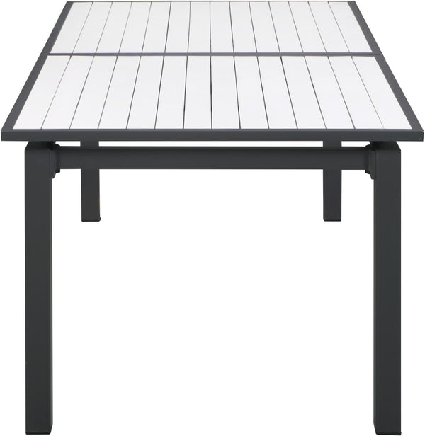 Nizuc Aluminum / Plastic Contemporary White Plastic Wood Accent Paneling Outdoor Patio Aluminum Dining Table - 77"/100.5" W x 39" D x 30" H