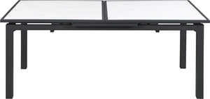 Nizuc Aluminum / Plastic Contemporary White Plastic Wood Accent Paneling Outdoor Patio Aluminum Dining Table - 77"/100.5" W x 39" D x 30" H