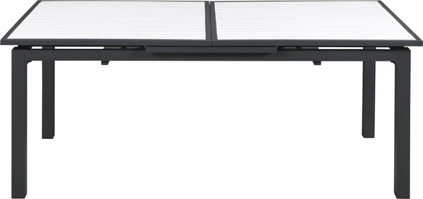 Nizuc Aluminum / Plastic Contemporary White Plastic Wood Accent Paneling Outdoor Patio Aluminum Dining Table - 77"/100.5" W x 39" D x 30" H