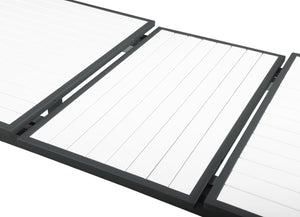 Nizuc Aluminum / Plastic Contemporary White Plastic Wood Accent Paneling Outdoor Patio Aluminum Dining Table - 77"/100.5" W x 39" D x 30" H