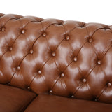 Silverdale Traditional Chesterfield Loveseat and Club Chair Set, Cognac Brown and Dark Brown Noble House