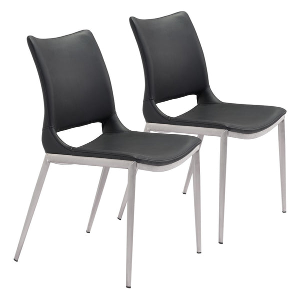 Zuo Modern Ace 100% Polyurethane, Plywood, Stainless Steel Modern Commercial Grade Dining Chair Set - Set of 2 Black, Silver 100% Polyurethane, Plywood, Stainless Steel