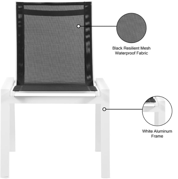 Nizuc Waterproof Mesh Fabric / Aluminum Contemporary Black Mesh Waterproof Fabric Outdoor Patio Aluminum Mesh Dining Chair - 23" W x 26" D x 35" H