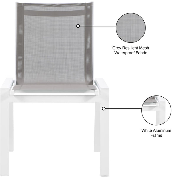 Nizuc Waterproof Mesh Fabric / Aluminum Contemporary Grey Mesh Waterproof Fabric Outdoor Patio Aluminum Mesh Dining Chair - 23" W x 26" D x 35" H