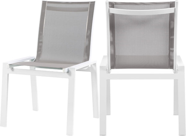 Nizuc Waterproof Mesh Fabric / Aluminum Contemporary Grey Mesh Waterproof Fabric Outdoor Patio Aluminum Mesh Dining Chair - 23" W x 26" D x 35" H