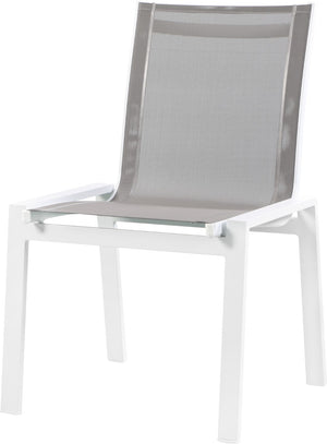 Nizuc Waterproof Mesh Fabric / Aluminum Contemporary Grey Mesh Waterproof Fabric Outdoor Patio Aluminum Mesh Dining Chair - 23" W x 26" D x 35" H