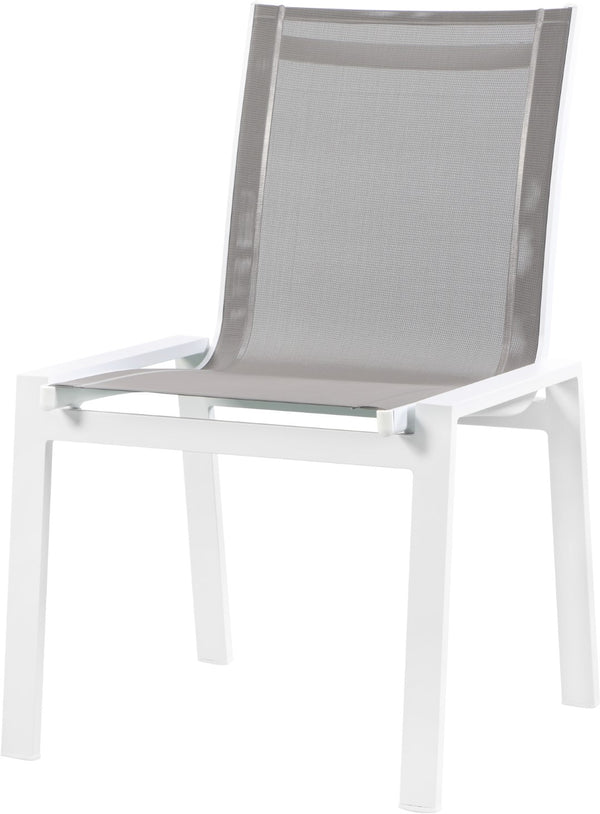 Nizuc Waterproof Mesh Fabric / Aluminum Contemporary Grey Mesh Waterproof Fabric Outdoor Patio Aluminum Mesh Dining Chair - 23" W x 26" D x 35" H