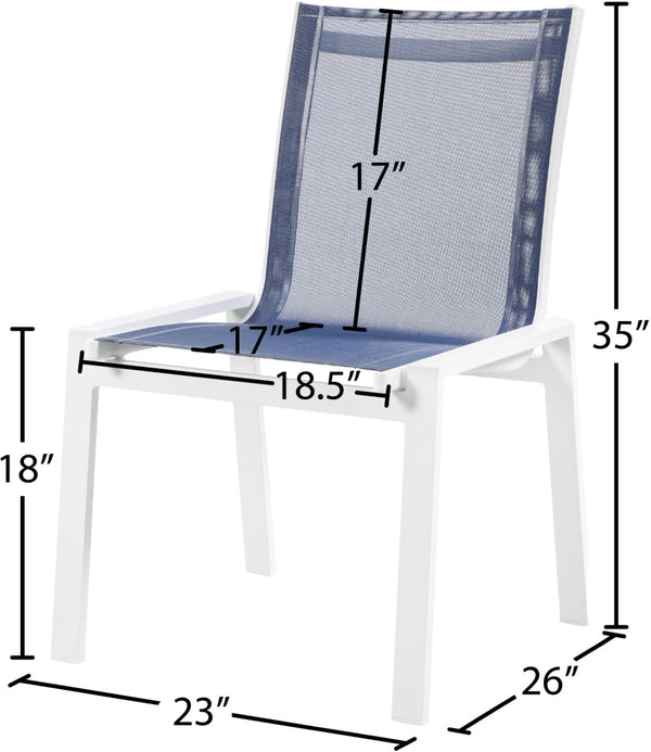Nizuc Waterproof Mesh Fabric / Aluminum Contemporary Navy Mesh Waterproof Fabric Outdoor Patio Aluminum Mesh Dining Chair - 23" W x 26" D x 35" H