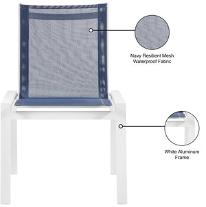 Nizuc Waterproof Mesh Fabric / Aluminum Contemporary Navy Mesh Waterproof Fabric Outdoor Patio Aluminum Mesh Dining Chair - 23" W x 26" D x 35" H