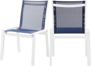 Nizuc Waterproof Mesh Fabric / Aluminum Contemporary Navy Mesh Waterproof Fabric Outdoor Patio Aluminum Mesh Dining Chair - 23" W x 26" D x 35" H