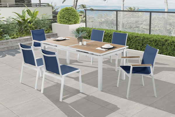 Nizuc Waterproof Mesh Fabric / Aluminum Contemporary Navy Mesh Waterproof Fabric Outdoor Patio Aluminum Mesh Dining Chair - 23" W x 26" D x 35" H
