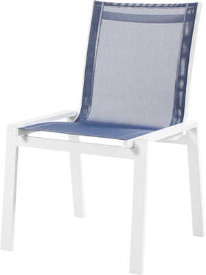 Nizuc Waterproof Mesh Fabric / Aluminum Contemporary Navy Mesh Waterproof Fabric Outdoor Patio Aluminum Mesh Dining Chair - 23" W x 26" D x 35" H