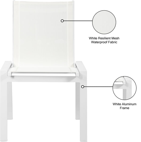 Nizuc Waterproof Mesh Fabric / Aluminum Contemporary White Mesh Waterproof Fabric Outdoor Patio Aluminum Mesh Dining Chair - 23" W x 26" D x 35" H