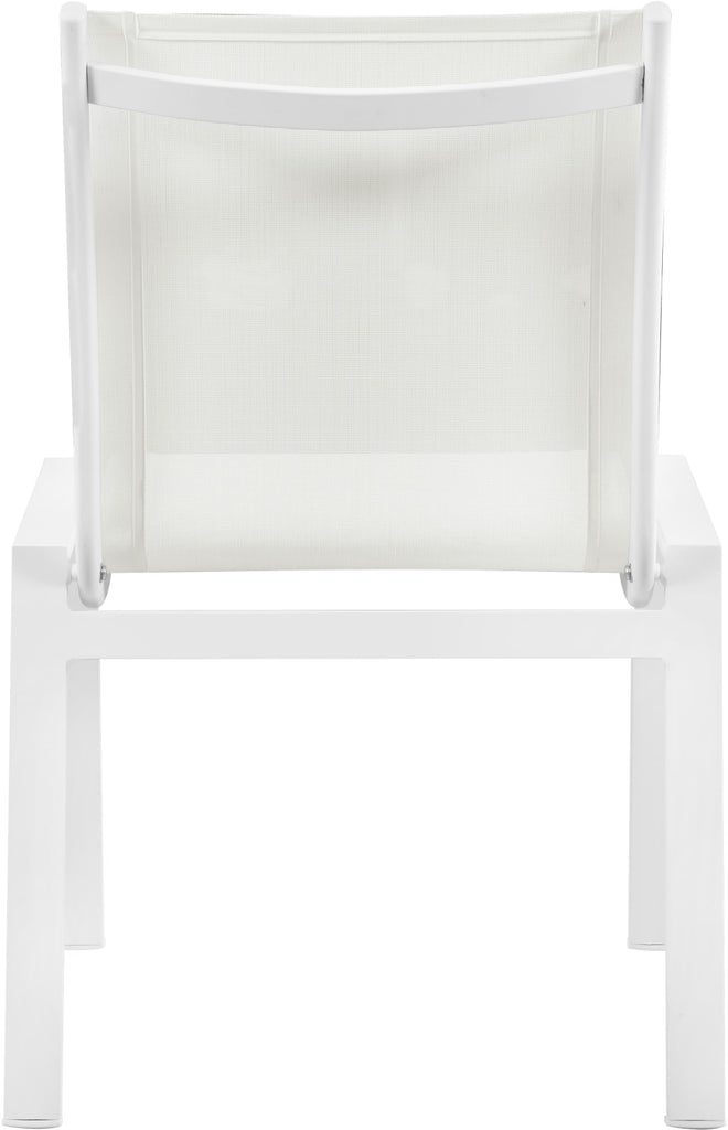 Nizuc Waterproof Mesh Fabric / Aluminum Contemporary White Mesh Waterproof Fabric Outdoor Patio Aluminum Mesh Dining Chair - 23" W x 26" D x 35" H