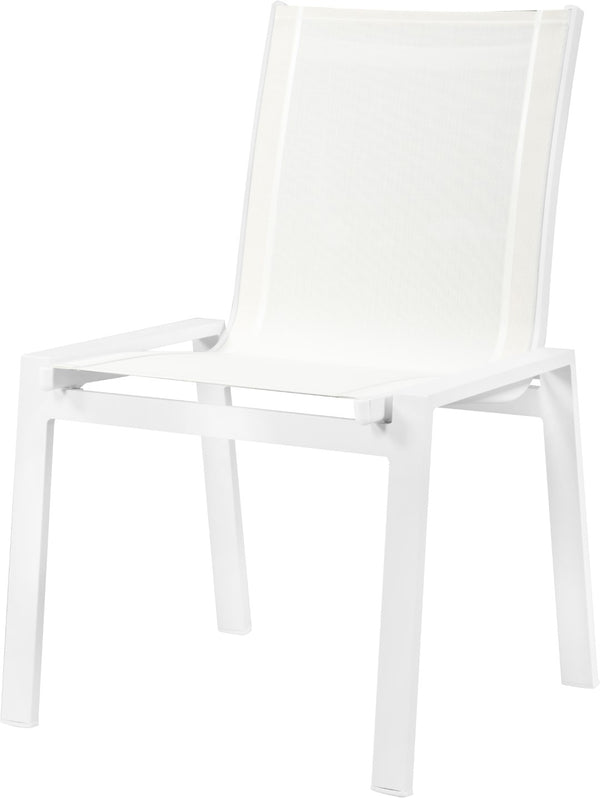 Nizuc Waterproof Mesh Fabric / Aluminum Contemporary White Mesh Waterproof Fabric Outdoor Patio Aluminum Mesh Dining Chair - 23" W x 26" D x 35" H
