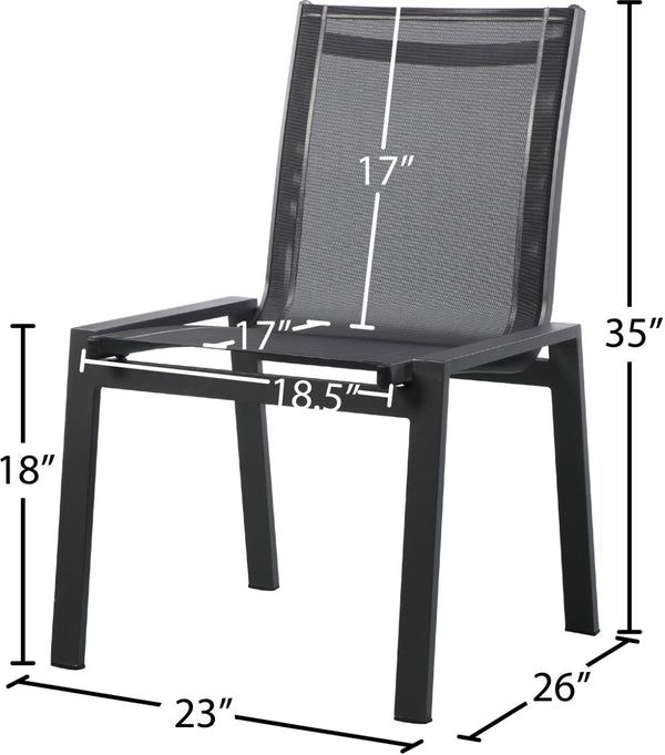 Nizuc Waterproof Mesh Fabric / Aluminum Contemporary Black Mesh Waterproof Fabric Outdoor Patio Aluminum Mesh Dining Chair - 23" W x 26" D x 35" H