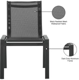 Nizuc Waterproof Mesh Fabric / Aluminum Contemporary Black Mesh Waterproof Fabric Outdoor Patio Aluminum Mesh Dining Chair - 23" W x 26" D x 35" H
