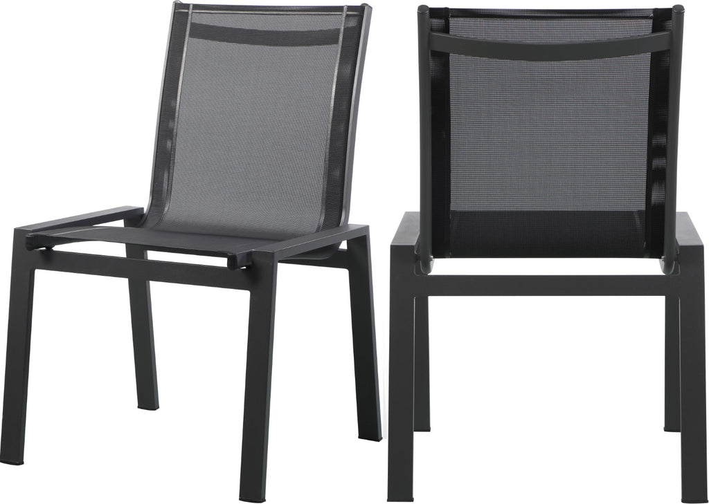 Nizuc Waterproof Mesh Fabric / Aluminum Contemporary Black Mesh Waterproof Fabric Outdoor Patio Aluminum Mesh Dining Chair - 23" W x 26" D x 35" H